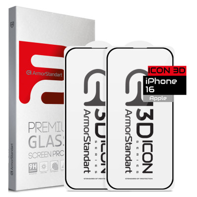 Стекло защитное Armorstandart Kit Icon 3D iPhone 16 Black 2 pcs (ARM83511) Винница - изображение 1