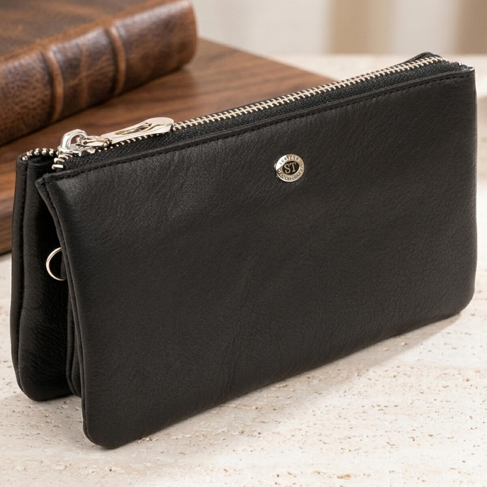 Вместительный клатч на два отделения женский ST Leather 19246 Черный Киев - изображение 11