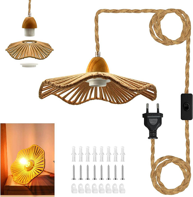 Подвесной светильник из конопляного каната E27 с выключателем и вилкой кабель 510 см для деревенского стиля Киев - изображение 1
