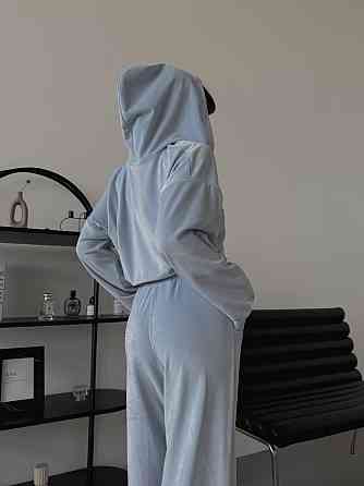 Жіночий м'який прогулянковий костюм-двійка: кофта та штани з велюру Блакитний, 46/48 Одеса