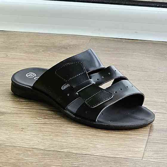 Мужские Шлёпанцы Тапочки Сланцы Чёрные Кожаные (размеры: 41,42,43,45) Днепр