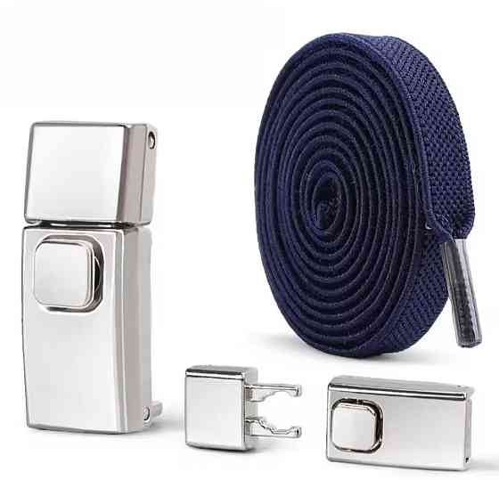 Еластичні шнурки без зав'язок з металевими застібками Темно-синій Смела