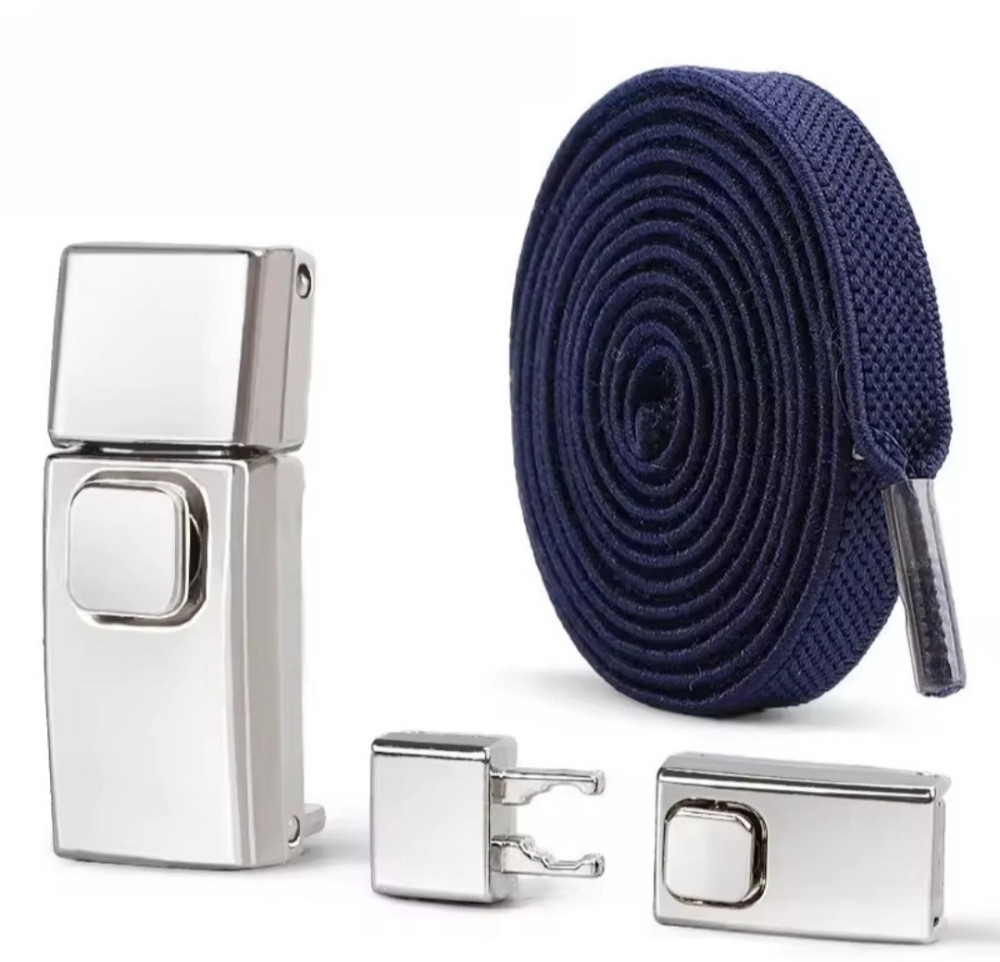 Еластичні шнурки без зав'язок з металевими застібками Темно-синій Сміла - фото 1