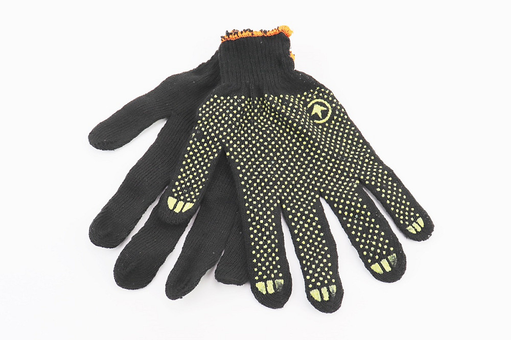 Рукавиці робочі 60% бавовна/40% поліестер 10", клас в'язки 7, чорний, жовта ПВХ точка SP-0138 Київ - фото 1