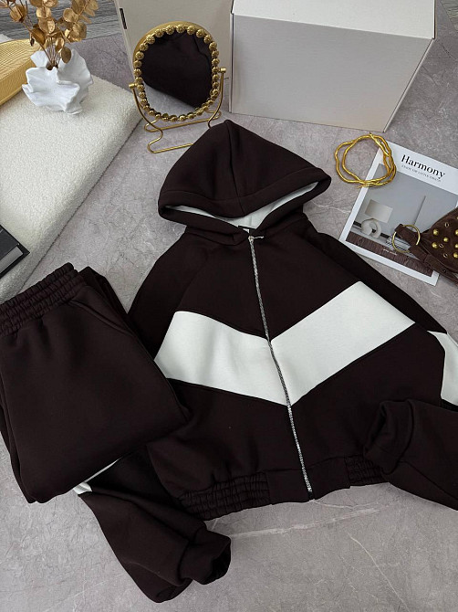 Женский теплый костюм из качественной тринитки на флисе Шоколадный, 46/48 Одесса - изображение 4