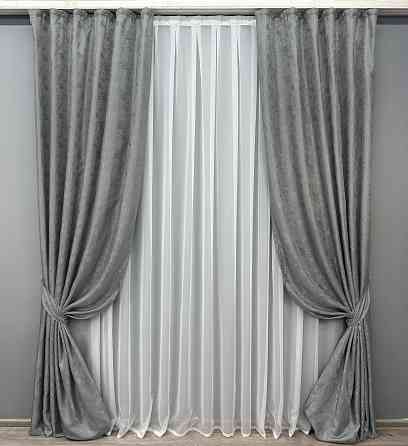 Комплект готових штор VR-Textil Жакард Мармур Al1 № 1015ш Графітовий 150х290 см 2 шт (30-817) Київ
