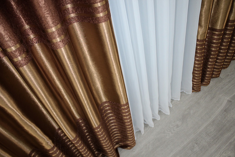 Комплект готових штор VR-Textil Софт № 1392ш Коричневий з золотистим 100х270 см 2 шт (31-649) Київ - фото 7