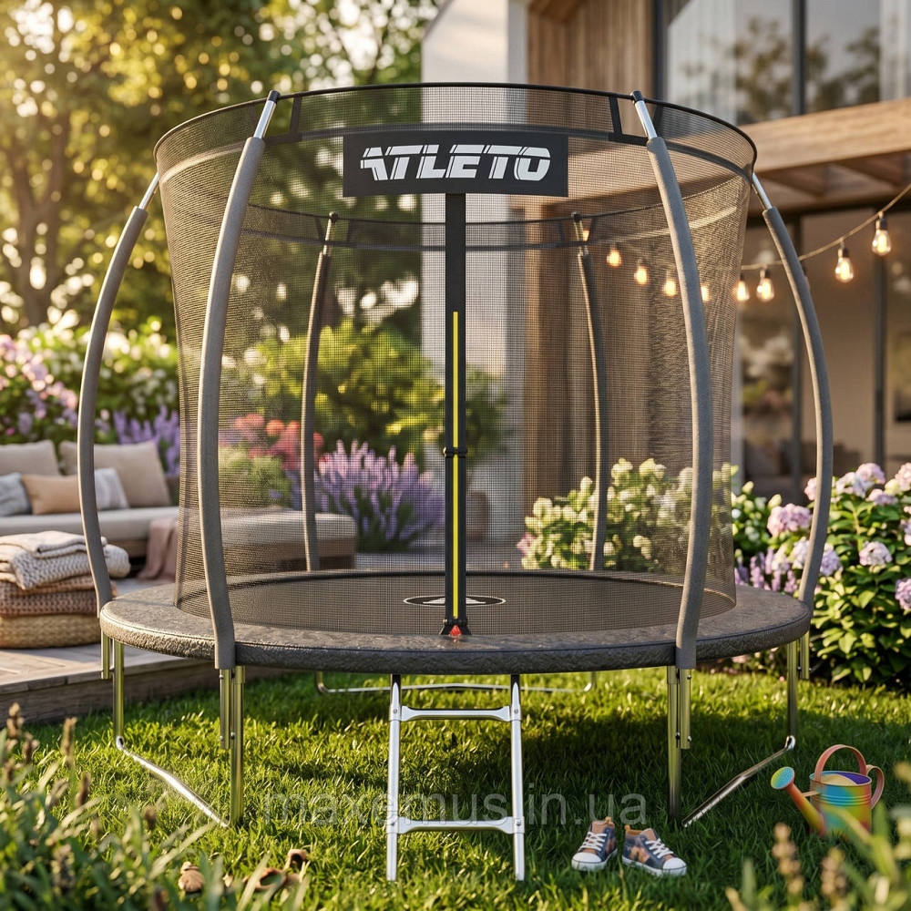 Батут детский Atleto 252 см (8 ft) с внутренней защитной сеткой и лестницей черный - уличный батут для детей (до 100 кг) Мостиська - фото 13