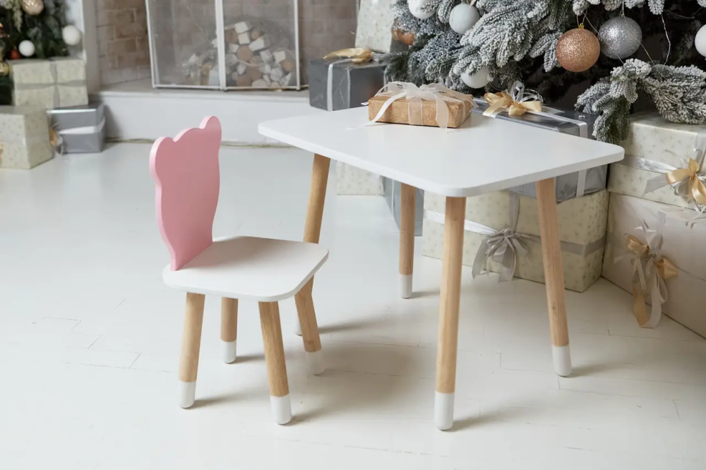 Дитячий прямокутний столик (Білий) та стільчик Ведмедик (Рожевий) Вінниця - фото 5