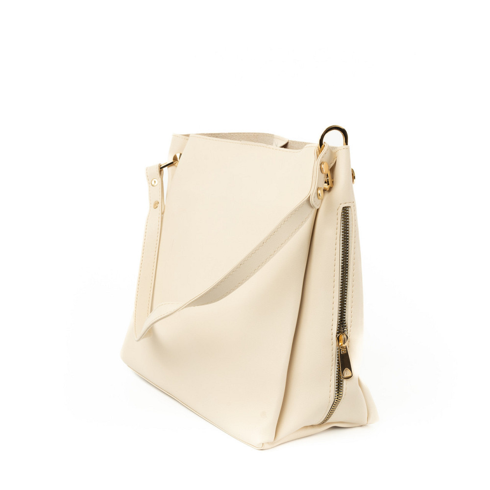 Сумка жіноча через плече містка стильна зі штучної шкіри з бічними блискавками, Молочний Кам'янець-Подільський - фото 2