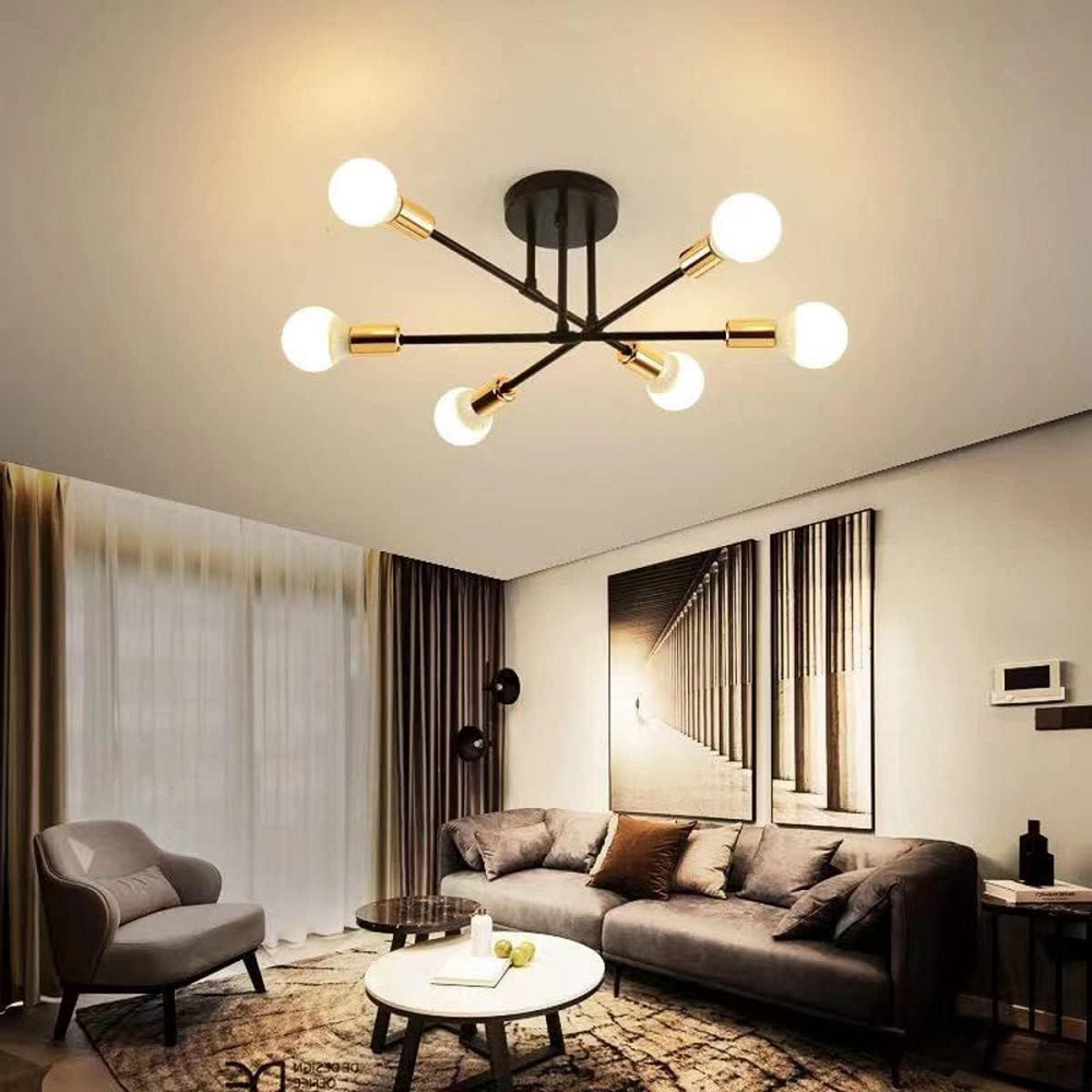 Люстра Generisch Sputnik E27 на 6 ламп, винтажный потолочный светильник черный с золотом, металлический Киев - изображение 2