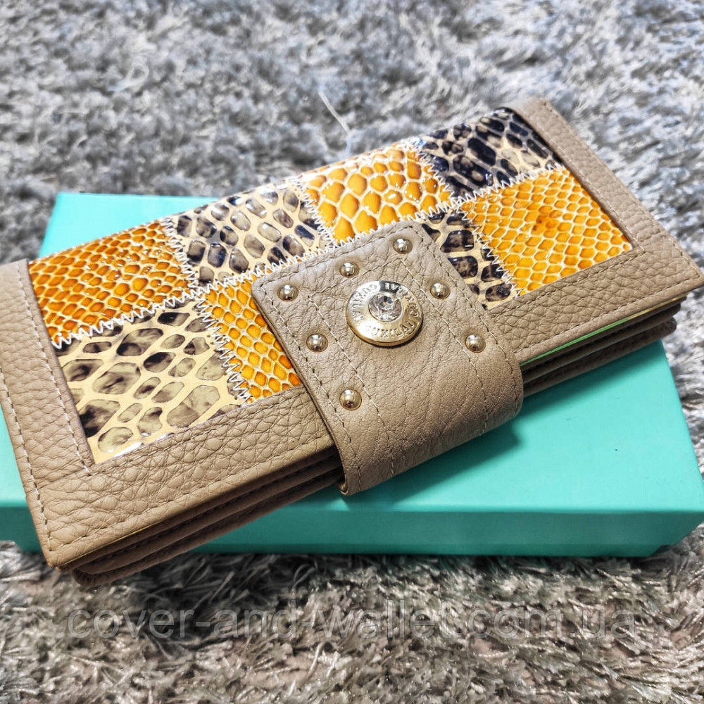 Красивый женский кожаный кошелек с разноцветными вставками Guxilai (Уценка) Киев - изображение 2