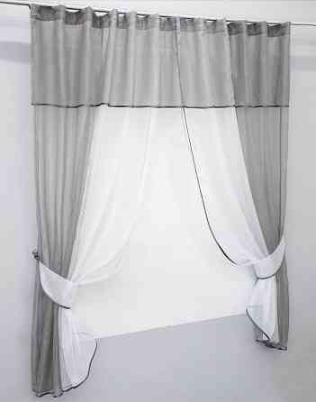 Кухонные шторы VR-Textil № 090к с ламбрекеном и подвязками серый с белым 280х170 см (50-310) Киев