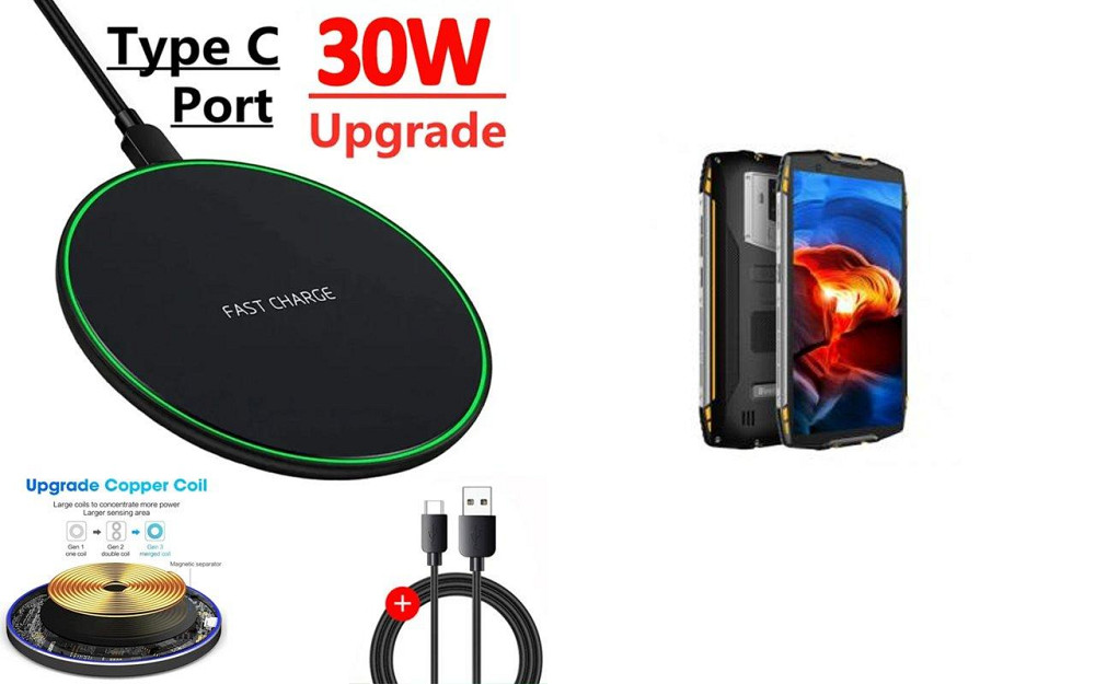 Бездротовий зарядний пристрій Copper до 30W для Blackview BV9600, BV9600E, BV9600 Plus, BV9600 Pro, USB-C, LED Київ - фото 1