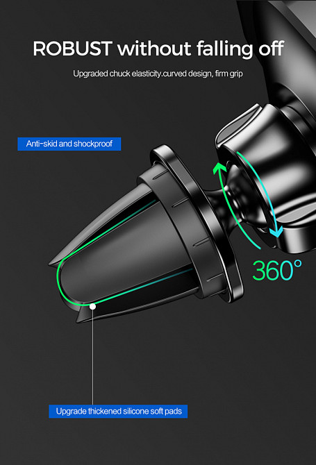 Магнітний тримач для смартфона Rock Magnetic Air Vent (Чорний) Николаев - изображение 6