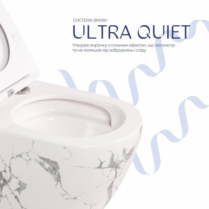 Унітаз підвісний Qtap Robin Ultra Quiet 520×365×340 мм, Marble, із сидінням Slim Duroplast/Soft-close/Quick Release Київ - фото 5