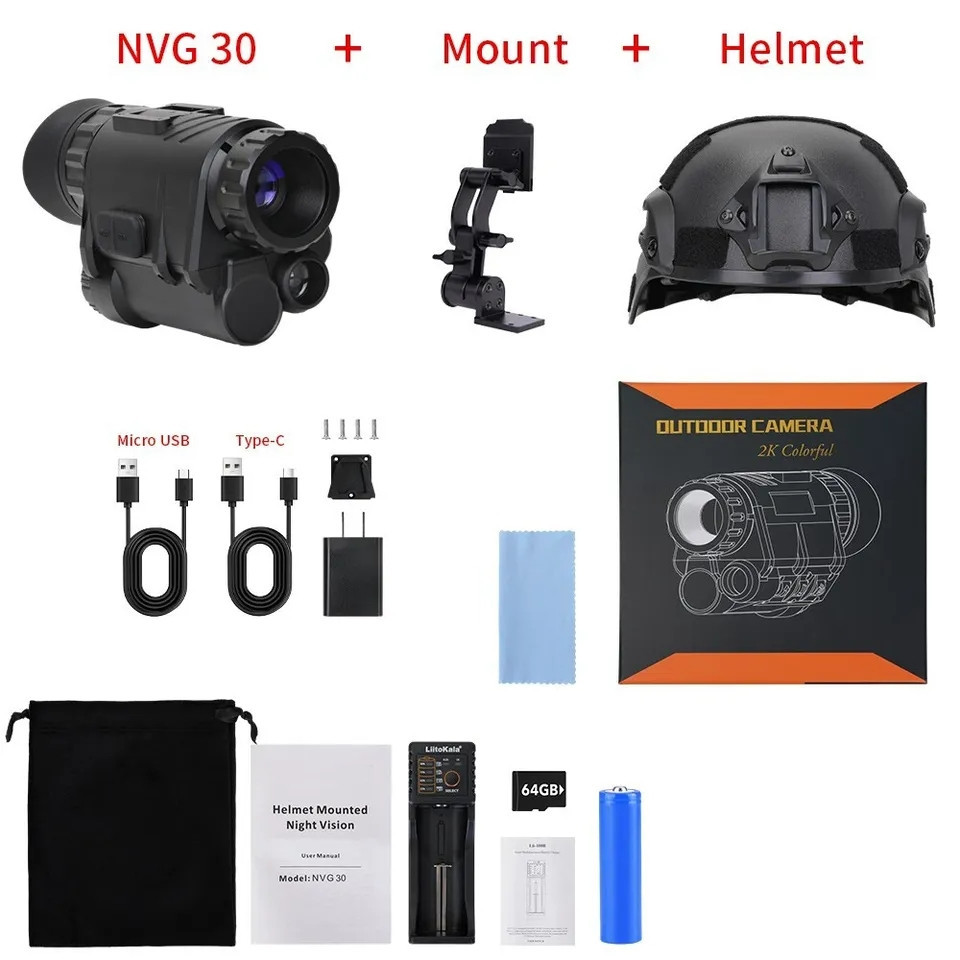 Комплект - монокуляр нічного бачення NVG30 Wi-Fi 940nm + шолом (ABS-пластик) + кріплення (Чорний) Київ - фото 10