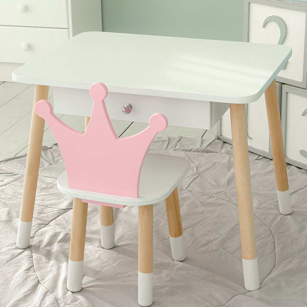 Детский столик белый и стульчик корона бело- розовый. Столик с ящиком для карандашей и разукрашек 56787 Каменское - изображение 8