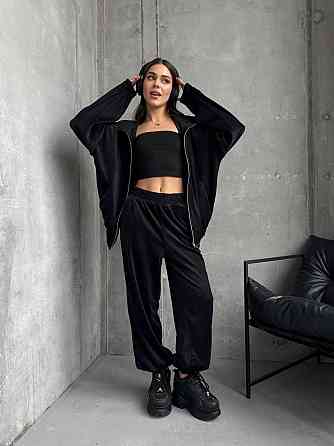 Жіночий прогулянковий костюм-двійка: кофта та штани з турецького велюру Чорний, 46/48 Одеса