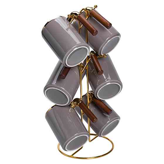 Yiwu Набір чашок на металевій підставці 6 (шт) по 400 (мл) Сірий HP-26-12 Коломия