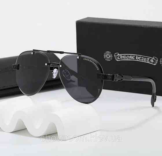 Очки безоправные стильные солнцезащитные Chrome Hearts (7847) черные Киев