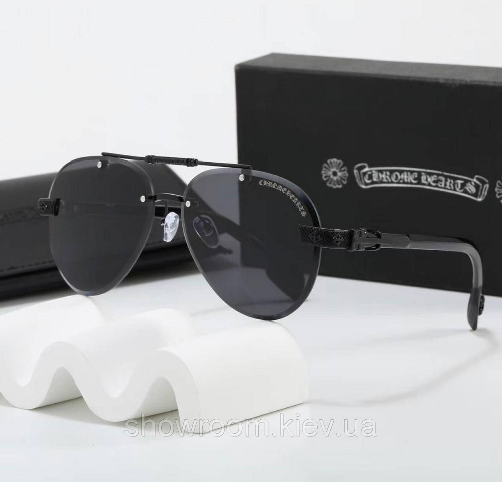 Очки безоправные стильные солнцезащитные Chrome Hearts (7847) черные Киев - изображение 4
