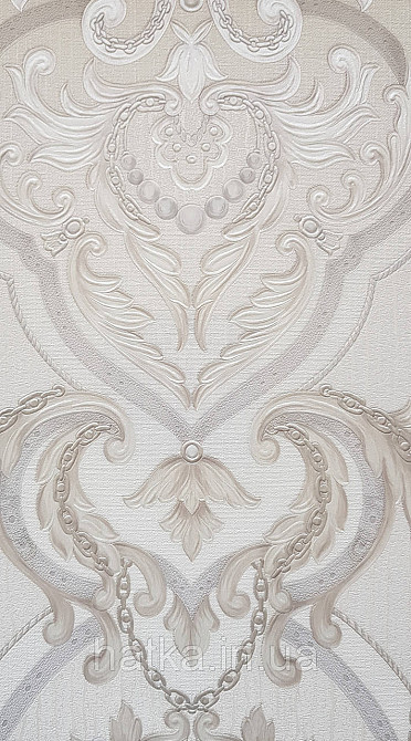 Шпалери вінілові на флізеліні AdaWall Seyyah 1.06х10вензелю завитки великі структурні срібло на біло молочному Київ - фото 1