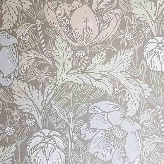 Обои флизелиновые экологически чистые Rasch Salisbury 0.53х10 цветы яркие голубые коричневые белые на сером Киев