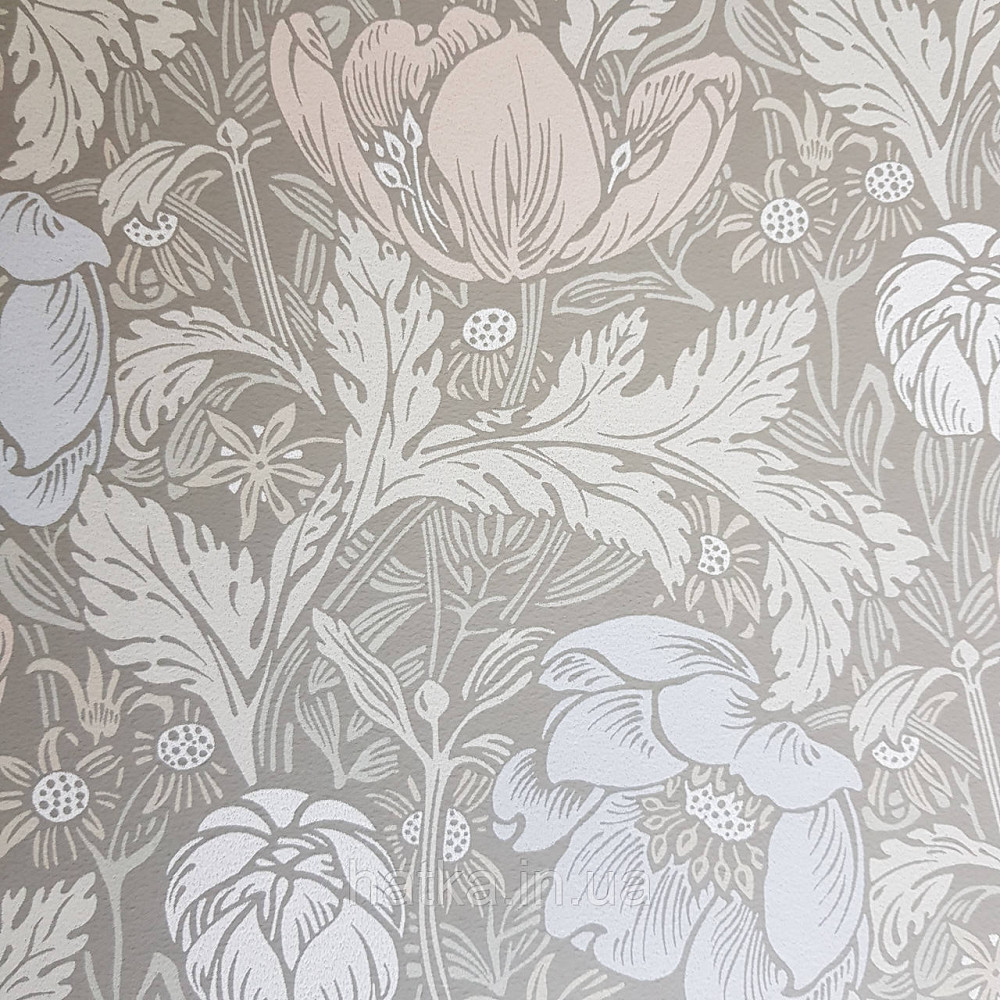 Обои флизелиновые экологически чистые Rasch Salisbury 0.53х10 цветы яркие голубые коричневые белые на сером Киев - изображение 1