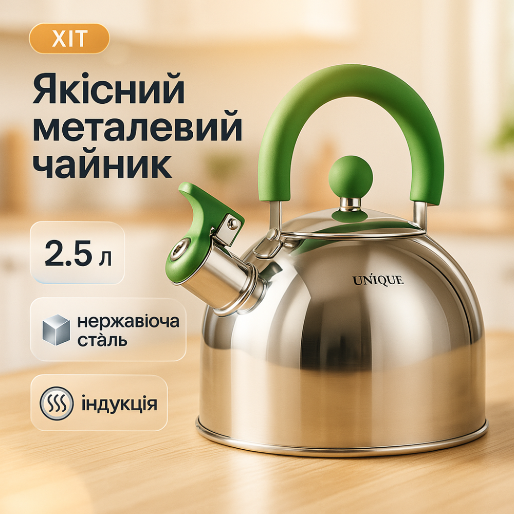 Чайник со свистком бакелитовой ручкой Unique UN-5302 2.5 л, Чайник на плиту для кухни FT-32 Львов - изображение 11