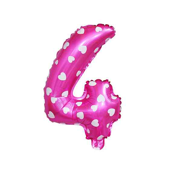 Шарик цифра 4 фольгированная с сердечками 32 дюйма розовый Киев