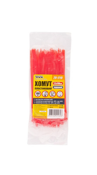 MASTERTOOL Хомут нейлоновий MASTERTOOL 2.5х150 мм 100 шт червоний 20-1710 Киев - изображение 4