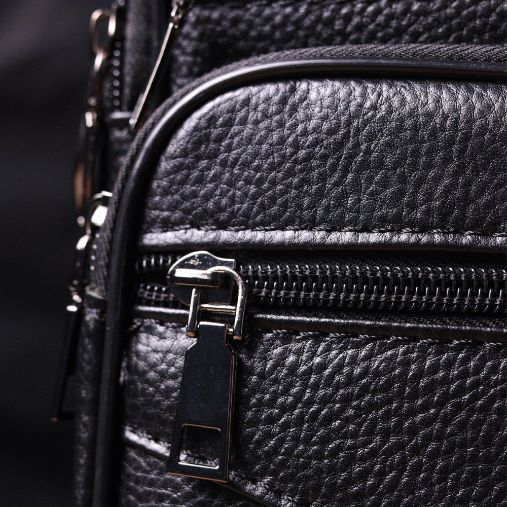 Вместительная мужская сумка кожаная Черная (Vintage) Киев - изображение 3