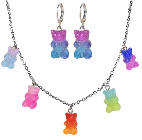 Украшения в виде мишек (набор) - в набор входит сережки 2-х цветные и ожерелье, материал смола Киев