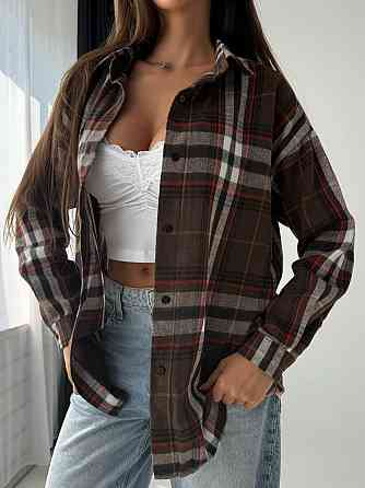 Жіноча повсякденна сорочка оверсайз у клітинку фланель Шоколад Одеса