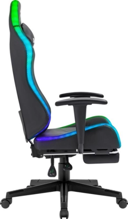 Геймерське крісло Defender Watcher поліуританове з RGB підсвічуванням та підніжкою (Чорне) Вінниця