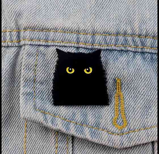 Эмалированный значок «Чёрный кот» – минималистичная брошь 3,1 см Киев