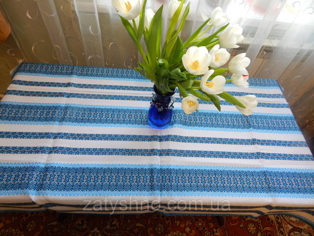 Вышитая скатерть голубая Киев - изображение 7