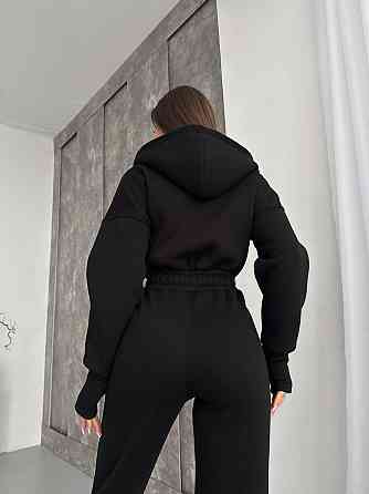 Женский теплый повседневный комбинезон с капюшоном трехнить на флисе Черный, 48/50 Одесса