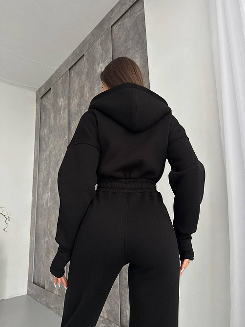 Жіночий теплий повсякденний комбінезон із капюшоном тринитка на флісі Чорний, 48/50 Одеса - фото 4