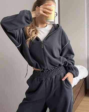 Жіночий теплий прогулянковий костюм: кофта та штани двосторонній фліс Графіт, 42/44 Одеса