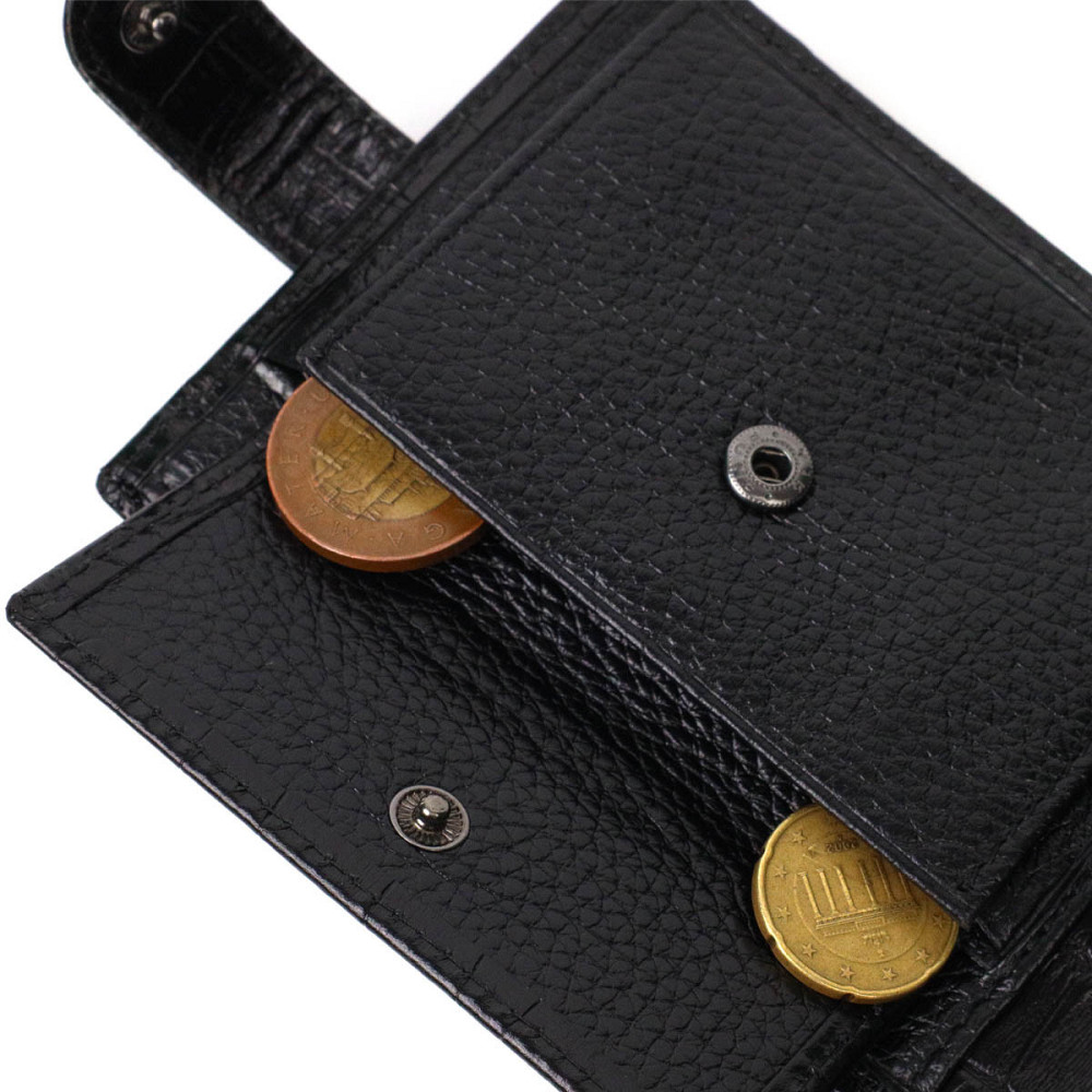 Вместительный бумажник среднего размера для мужчин из натуральной кожи с тиснением под крокодила BOND 22000 Черный Киев - изображение 4
