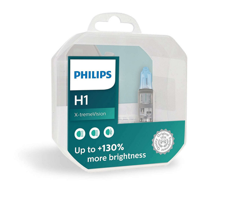 Комплект галогенових ламп PHILIPS H1 12258XVS2+E2 X-tremeVision +130% 55 W 12V P14,5s (2 шт.) Харків - фото 1