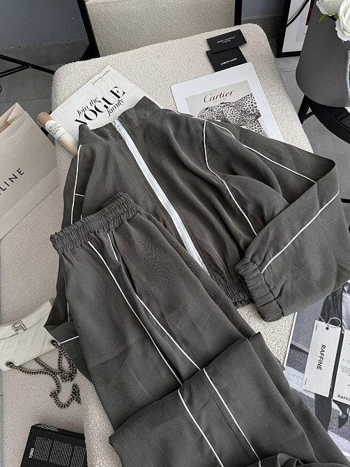 Женский стильный трендовый костюм двойка купра Оливка, 42/44 Одесса - изображение 2