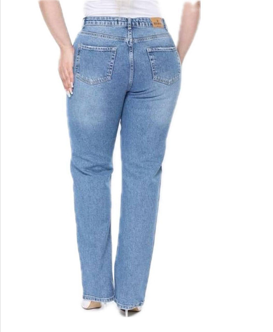 Женские классические джинсы батал прямого кроя из темно-голубого денима 42 Одесса - изображение 3