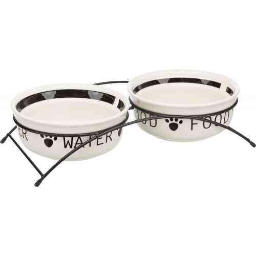 Миски Trixie для собак Eat on Feet двойные на металлической подставке белая/черная керамические 2x1,6 л/20 см Киев