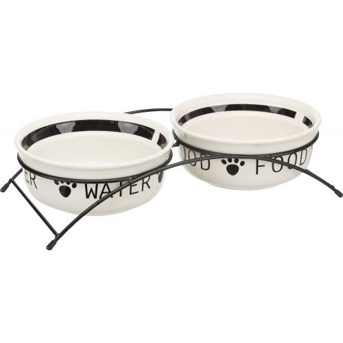 Миски Trixie для собак Eat on Feet подвійні на металевій підставці біла/чорна керамічні 2x1,6 л/20 см Київ - фото 3