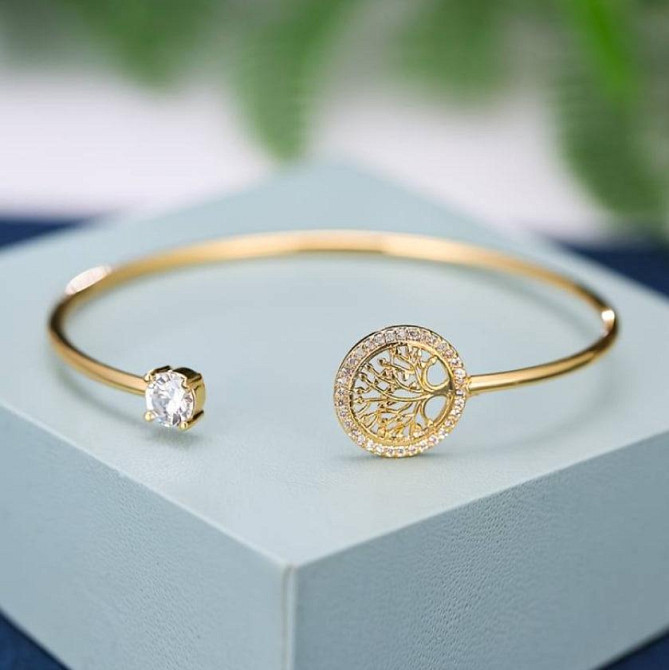 Женский браслет Дерево Жизнь в золотистом цвете с синтетическим цирконием Киев - изображение 1