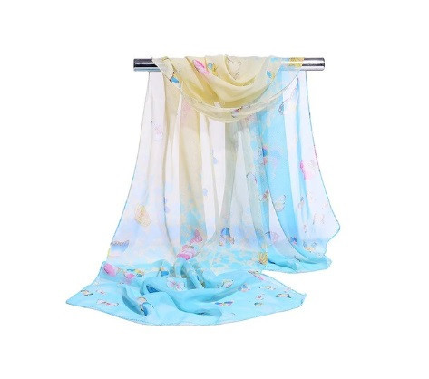 Жіночий шифоновий шарфик блакитний з метеликами - розмір шарфа приблизно 145*48см, 100% віскоза Київ - фото 1