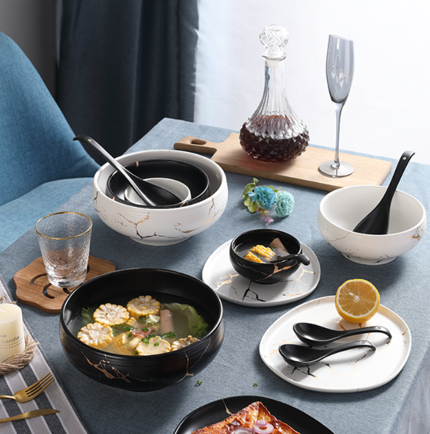 Тарелка глубокая Мраморная роскошь ЧЕРНАЯ под мрамор 18 см 1100 мл фарфор тарелка для супа Кременчуг - изображение 5